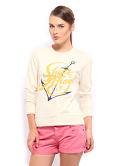 Mast &amp; Harbour Women Cream-Coloured Printed Sweatshirt