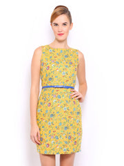 Mast &amp; Harbour Yellow Printed Linen Tailored Dress