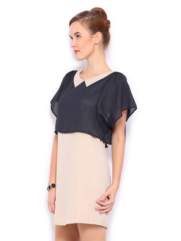 Mast &amp; Harbour Beige &amp; Navy Shift Dress