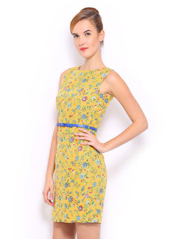 Mast &amp; Harbour Yellow Printed Linen Tailored Dress