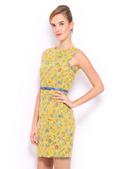 Mast &amp; Harbour Yellow Printed Linen Tailored Dress