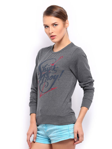 Mast &amp; Harbour Women Charcoal Grey Printed Sweatshirt