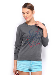 Mast &amp; Harbour Women Charcoal Grey Printed Sweatshirt