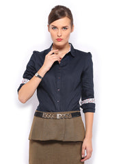 Mast &amp; Harbour Women Navy Saira Slim Fit Formal Shirt