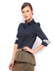 Mast &amp; Harbour Women Navy Saira Slim Fit Formal Shirt