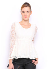 Mast &amp; Harbour Women Off-White Lauren Lace Peplum Top
