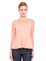 Mast &amp; Harbour Women Peach Coloured Peplum Top
