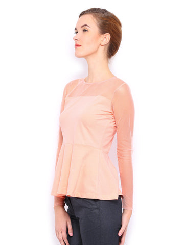 Mast &amp; Harbour Women Peach Coloured Peplum Top