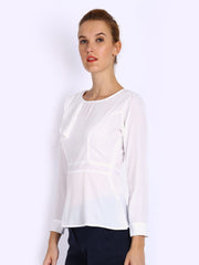 Mast &amp; Harbour Women White Peplum Cece Top