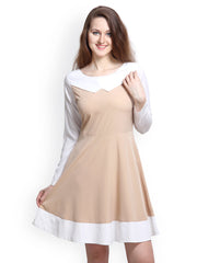 Maysa Beige Fit &amp; Flare Dress