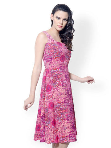 Meira Pink Printed Fit &amp; Flare Dress