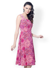 Meira Pink Printed Fit &amp; Flare Dress