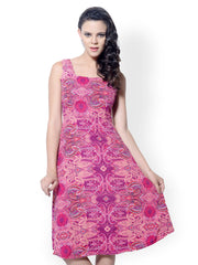 Meira Pink Printed Fit &amp; Flare Dress
