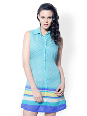 Meira Blue Printed Shirt Dress