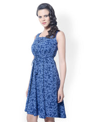 Meira Blue Floral Printed Fit &amp; Flare Dress