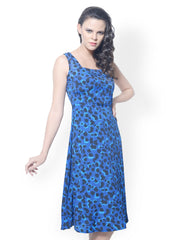 Meira Blue Printed Fit &amp; Flare Dress