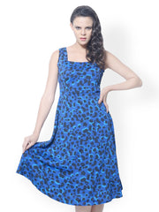 Meira Blue Printed Fit &amp; Flare Dress