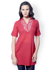 Meira Women Red Embroidered Kurta