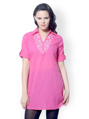 Meira Women Pink Embroidered Kurta
