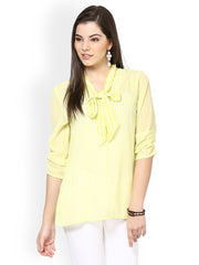 Meira Women Yellow and White Striped Top