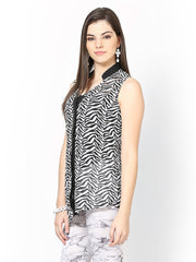 Meira Women Black and White Printed Top