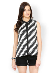 Meira Women Black &amp; White Striped Top