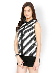 Meira Women Black &amp; White Striped Top