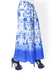 Meira Women Blue &amp; White Floral Print Palazzo Trousers