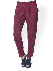 Meira Women Burgundy Printed Trousers
