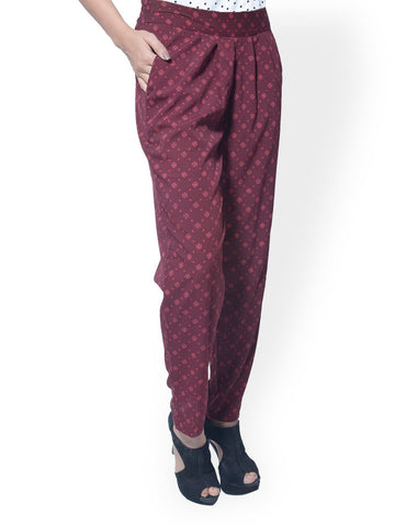 Meira Women Burgundy Printed Trousers