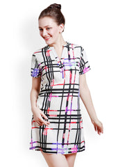 Meiro Off-White Checked Shift Dress