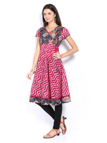 Melange by Lifestyle Women Navy and Pink Printed Kurta
