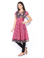 Melange by Lifestyle Women Navy and Pink Printed Kurta