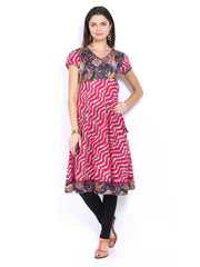 Melange by Lifestyle Women Navy and Pink Printed Kurta