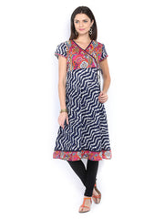 Melange by Lifestyle Women Pink &amp; Navy Printed Kurta