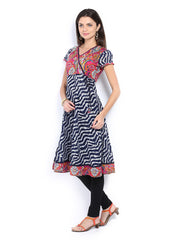 Melange by Lifestyle Women Pink &amp; Navy Printed Kurta