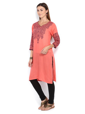Melange by Lifestyle Coral Pink Printed Kurta
