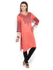 Melange by Lifestyle Coral Pink Printed Kurta