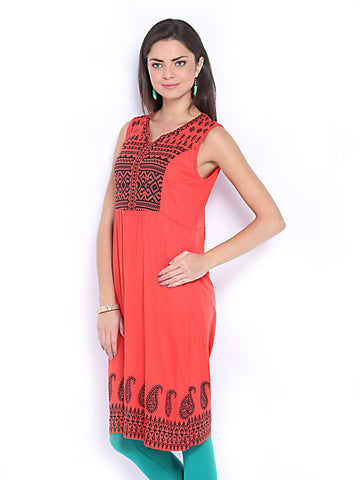 Melange by Lifestyle Rust Red Printed Kurta