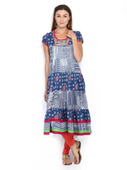 Melange by Lifestyle Women Blue &amp; Off-White Printed Anarkali Kurta