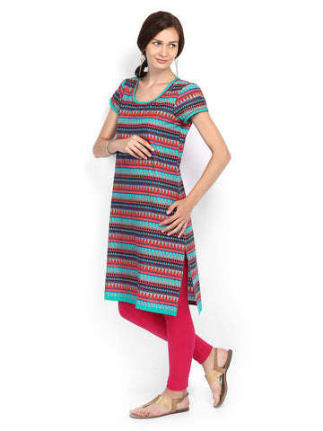 Melange by Lifestyle Women Blue &amp; Orange Printed Kurta
