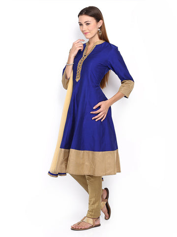 Melange by Lifestyle Women Blue Churidar Kurta with Dupatta