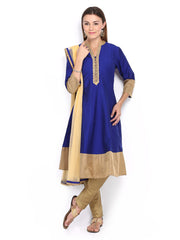 Melange by Lifestyle Women Blue Churidar Kurta with Dupatta