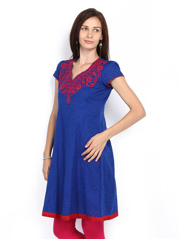 Melange by Lifestyle Women Blue Dobby Kurta