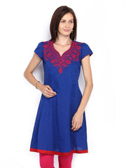 Melange by Lifestyle Women Blue Dobby Kurta