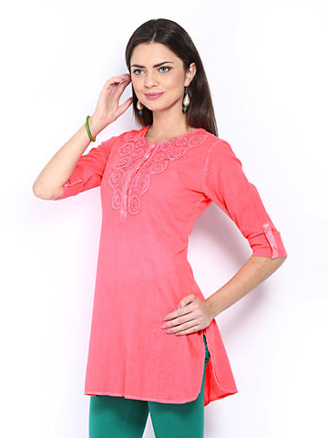 Melange by Lifestyle Women Neon Pink Kurti