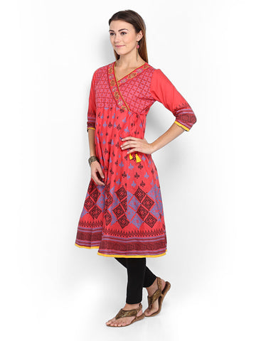 Melange by Lifestyle Women Coral Pink Printed Anarkali Kurta