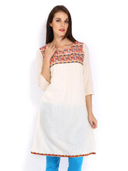 Melange by Lifestyle Women Cream Coloured Embroidered Kurta