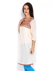 Melange by Lifestyle Women Cream Coloured Embroidered Kurta