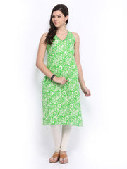 Melange by Lifestyle Women Green &amp; Off-White Printed Kurta